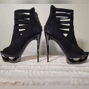 Pleaser platform suede open toe cutout boot heel